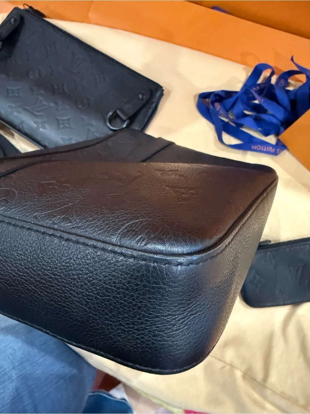 Louis Vuitton Black Embossed Monogram Messenger Set with Strap and Pouch